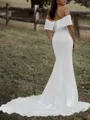Glamorous Sheath/Column Off-the-Shoulder Stretch Crepe Cathedral Train Wedding Dress
