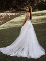 Elegant A-line V-neck Tulle Chapel Train Wedding Dress With Slit