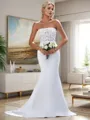 Dreamy Sheath/Column Straight Sweep Train Satin Wedding Dress With Appliques Lace