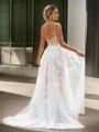 A-line Delicate Spaghetti Straps Court Train Tulle Corset Wedding Dress With Slit