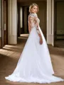 Graceful A-line Scoop Long Sleeves Court Train Tulle Wedding Dress With Appliques Lace