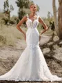 Flattering Trumpet/Mermaid Off-the-Shoulder Cathedral Train Tulle Corset Wedding Dress With Appliques Lace