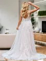 Simple A-line Scoop Sweep Train Tulle Wedding Dress With Appliques Lace