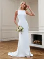 Pretty Sheath/Column Scoop Sweep Train Stretch Crepe Wedding Dress