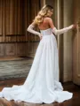 Feminine A-line Straight Long Sleeves Chapel Train Corset Wedding Dress With Slit