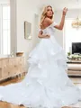 A-line Stunning Off-the-Shoulder Court Train Tulle Corset Wedding Dress With Appliques Lace