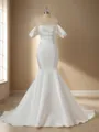 Elegant Trumpet/Mermaid Off-the-Shoulder Satin Chapel Train Convertible Wedding Dress With Pleated