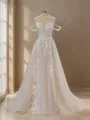 A-line Chic Off-the-Shoulder Tulle Chapel Train Wedding Dress With Slit
