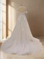 A-line Chic Off-the-Shoulder Tulle Chapel Train Wedding Dress With Slit