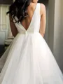 A-line Glam V-neck Court Train Tulle Wedding Dress With Cascading Ruffles