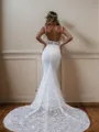 Elegant Sheath/Column Square Cathedral Train Lace Corset Wedding Dress With Appliques Lace