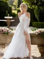 Opulent A-line Sweetheart Long Sleeves Floor-Length Tulle Corset Wedding Dress With Slit