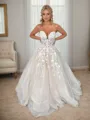 A-line Grand Sweetheart Chapel Train Tulle Corset Wedding Dress With Appliques Lace