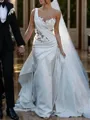 Gorgeous Sheath/Column One-Shoulder Chapel Train Charmeuse Wedding Dress With Appliques Lace
