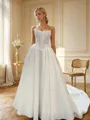 A-line Luxurious Straight Cathedral Train Stretch Crepe Corset Wedding Dress With Appliques Lace