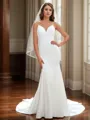 Sheath Elegant V-neck Chapel Train Stretch Crepe Wedding Dress With Bow
