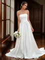 A-line Graceful Straight Chapel Train Satin Wedding Dress With Pleated