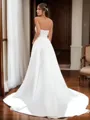 A-line Graceful Straight Chapel Train Satin Wedding Dress With Pleated