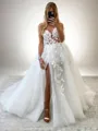 A-line Elegant Sweetheart Chapel Train Tulle Corset Wedding Dress With Slit