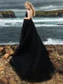 Chic A-line Bateau Chapel Train Tulle Black Wedding Dress With Slit