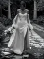 Sheath/Column Tight Off-the-Shoulder Long Sleeves Court Train Jersey Wedding Dress With Slit