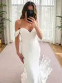 Flattering Trumpet/Mermaid V-neck Cathedral Train Stretch Crepe Wedding Dress With Appliques Lace