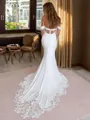 Flattering Trumpet/Mermaid V-neck Cathedral Train Stretch Crepe Wedding Dress With Appliques Lace