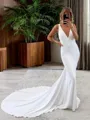 Trumpet/Mermaid Dramatic V-neck Cathedral Train Charmeuse Wedding Dress With Pleated