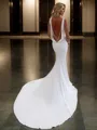 Trumpet/Mermaid Dramatic V-neck Cathedral Train Charmeuse Wedding Dress With Pleated