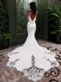 Trumpet/Mermaid Seductive V-neck Cathedral Train Stretch Crepe Wedding Dress With Appliques Lace