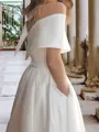 Trendy A-line Off-the-Shoulder Pleated Tea-Length Satin Wedding Dress