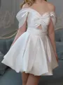 Fashion A-line Off-the-Shoulder Pleated Short/Mini Silk like Satin Wedding Dress