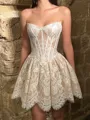 Glam A-line Straight Short/Mini Lace Corset Wedding Dress