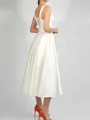 Pretty A-line Straps Tea-Length Satin Wedding Dress