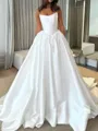 Hot A-Line Straight Court Train Satin Corset Wedding Dress