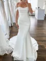 Glamorous Sheath Off-the-Shoulder Pleated Chapel Train Chiffon Corset Wedding Dress