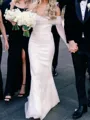 Fashion Sheath Off-the-Shoulder Long Sleeves Sequin Court Train Wedding Dress