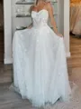 Unique A-Line Sweetheart Appliques Lace Sweep Train Tulle Corset Wedding Dress