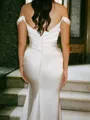 Charming Sheath Off-the-Shoulder Pleated Sweep Train Silk Like Satin Corset Wedding Dress