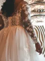Elegant A-Line Off-the-Shoulder Long Sleeves Appliques Lace Floor-Length Tulle Corset Wedding Dress