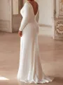 Stunning Sheath V-Neck Long Sleeves Pleated Sweep Train Wedding Dress