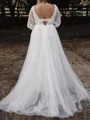 Breathtaking A-Line V-Neck Long Sleeves Appliques Lace Floor-Length Tulle Wedding Dress