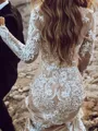 Gorgeous Sheath Scoop Long Sleeves Appliques Lace Sweep Train Tulle Wedding Dress