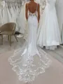 Aristocratic Sheath Spaghetti Straps Appliques Lace Cathedral Train Charmeuse Corset Wedding Dress