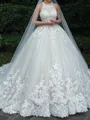 Perfect Ball-Gown Illusion Appliques Lace Cathedral Train Tulle Wedding Dress