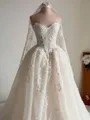 Pretty A-Line Sweetheart Appliques Lace Chapel Train Tulle Corset Wedding Dress