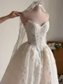 Pretty A-Line Sweetheart Appliques Lace Chapel Train Tulle Corset Wedding Dress