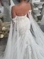 Grand Mermaid Off-the-Shoulder Appliques Lace Chapel Train Tulle Corset Wedding Dress