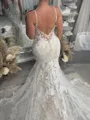 Enchanting Mermaid Straps Appliques Lace Cathedral Train Tulle Wedding Dress