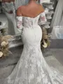 Gorgeous Mermaid Off-the-Shoulder Long Sleeves Appliques Lace Cathedral Train Tulle Corset Wedding Dress